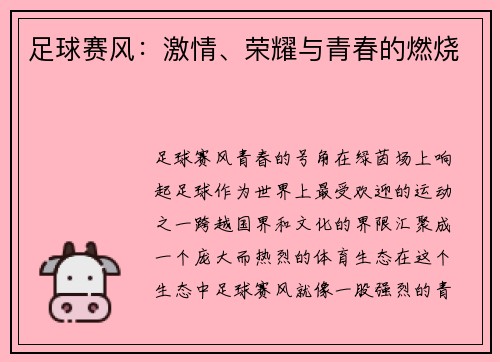 足球赛风：激情、荣耀与青春的燃烧